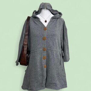 gray boho granola grunge short sleeve hooded cardigan